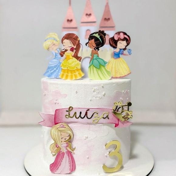 Topo Luxo de Bolo Princesas Cute Personalizado para Festa