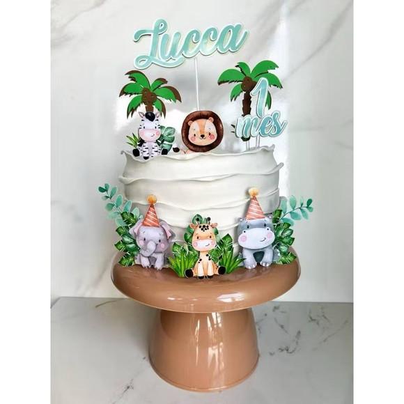 Topo Luxo de Bolo Safari Menino Personalizado para Festa