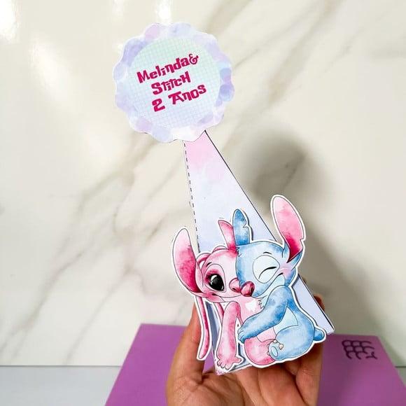 Caixa Pirâmide 3d Stitch e Angel