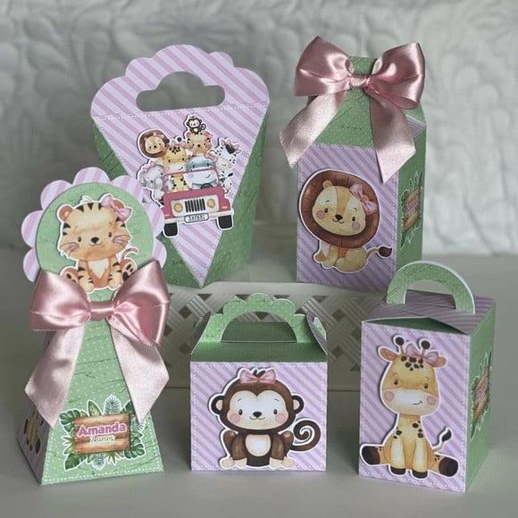 Kit 25 Caixas Personalizadas Safari Baby Aquarela Rosa