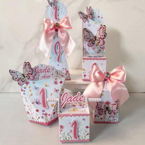 Kit 50 Caixas Personalizadas Jardim das Borboletas Luxo
