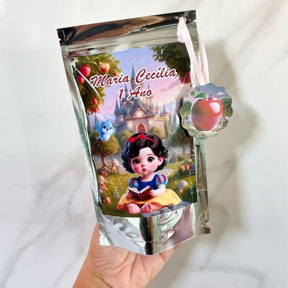 Saquinho Metalizado Personalizado Branca de Neve Baby m