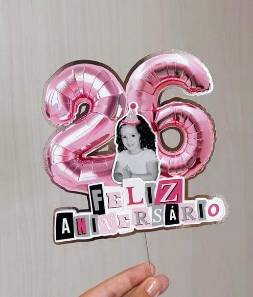 Topo de Bolo Balão Metalizado Personalizado Foto Anos 2000