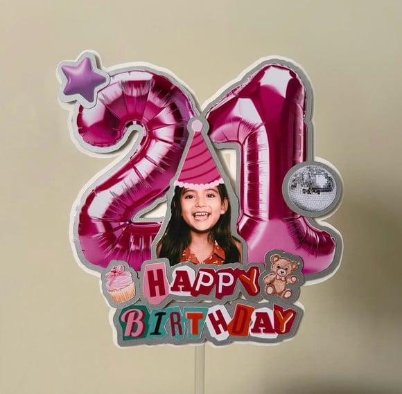 Topo de Bolo Balão Metalizado Personalizado Foto Anos 2000
