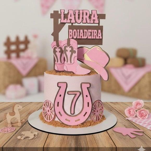 Topo Luxo de Bolo Boiadeira Personalizado para Festa