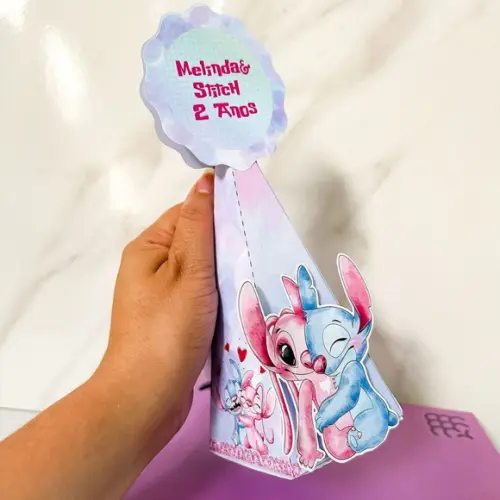 Caixa Pirâmide 3d Stitch e Angel