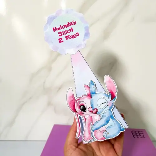 Caixa Pirâmide 3d Stitch e Angel
