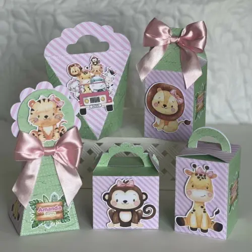 Kit 25 Caixas Personalizadas Safari Baby Aquarela Rosa