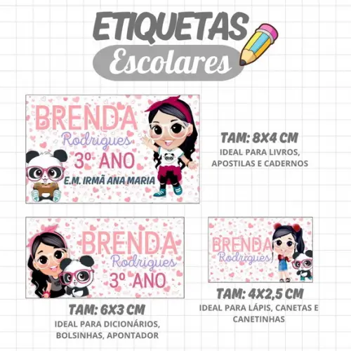 Kit Etiquetas Escolares 88 Unidades Femininas