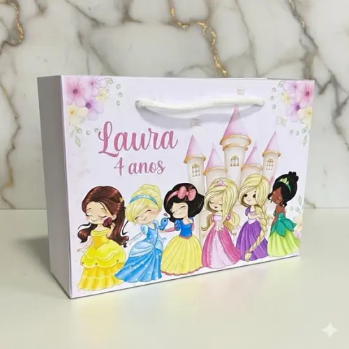 Sacolinha G Personalizada Princesas Cute Lembrancinhas