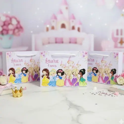 Sacolinha G Personalizada Princesas Cute Lembrancinhas