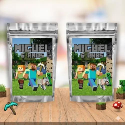 Saquinho Metalizado m 12x20 Minecraft Lembrancinha