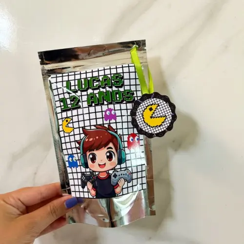 Saquinho Metalizado Personalizado Video Game Gamer Menino m