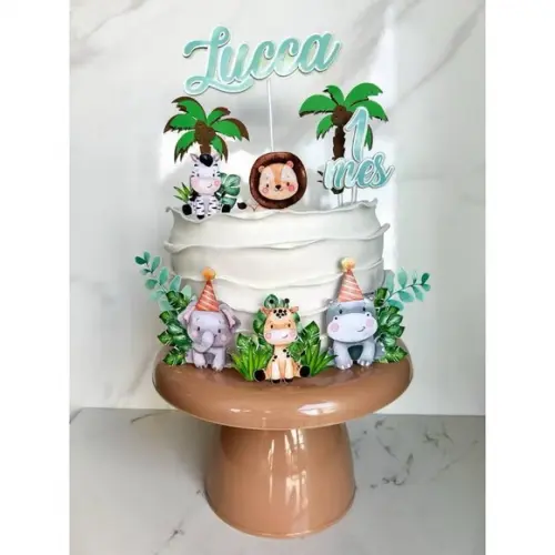 Topo Luxo de Bolo Safari Menino Personalizado para Festa