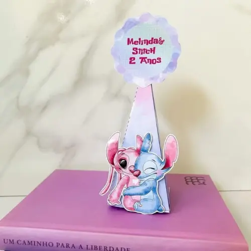 Caixa Pirâmide 3d Stitch e Angel