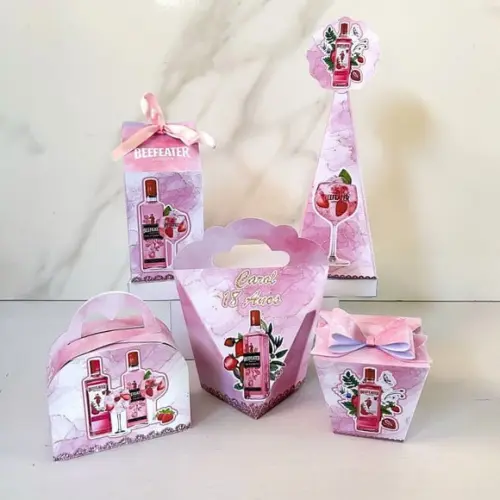 Kit 25 Caixas Personalizadas Gin Rosa Básicas