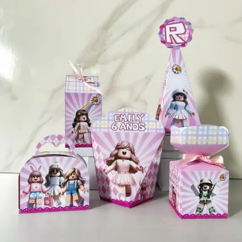 Kit 25 Caixas Personalizadas Roblox Menina Básicas