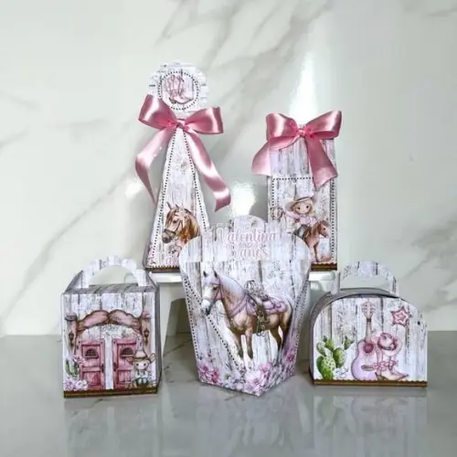 Kit 50 Caixas Personalizadas Boiadeira Aquarela Básicas