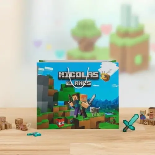 Sacolinha G Personalizada Minecraft Lembrancinhas