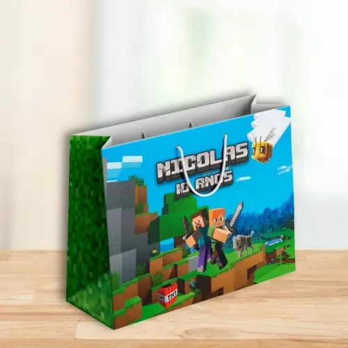 Sacolinha G Personalizada Minecraft Lembrancinhas