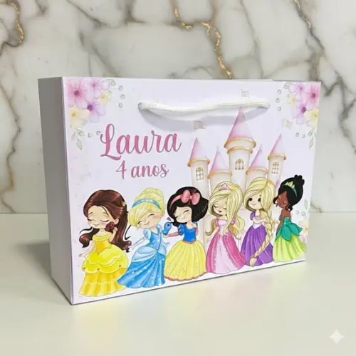 Sacolinha G Personalizada Princesas Cute Lembrancinhas