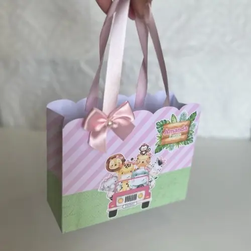 Sacolinha Personalizada Safari Baby Aquarela Menina