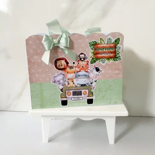 Sacolinha Personalizada Safari Baby Aquarela Menino