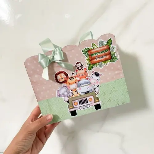 Sacolinha Personalizada Safari Baby Aquarela Menino