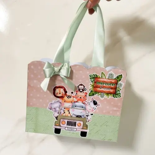 Sacolinha Personalizada Safari Baby Aquarela Menino