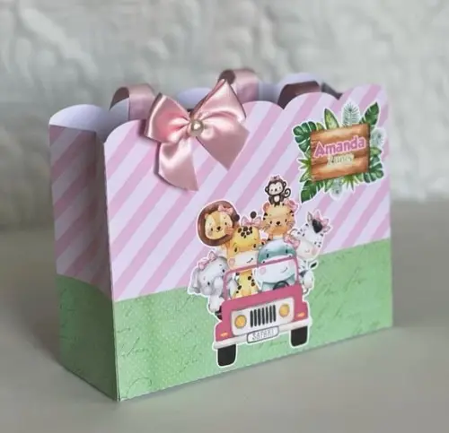 Sacolinha Personalizada Safari Baby Aquarela Menina