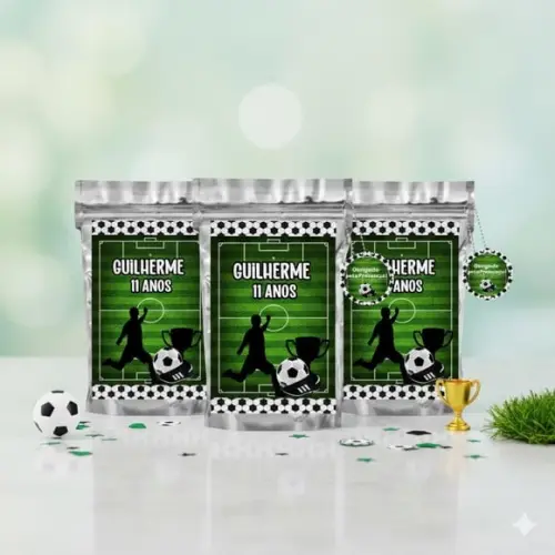 Saquinho Metalizado m 12x20 Futebol Lembrancinha