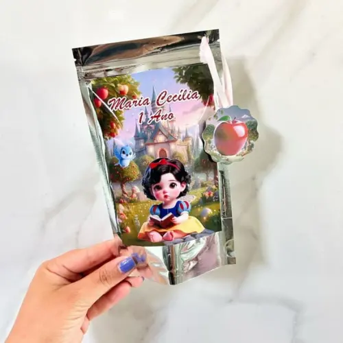 Saquinho Metalizado Personalizado Branca de Neve Baby m