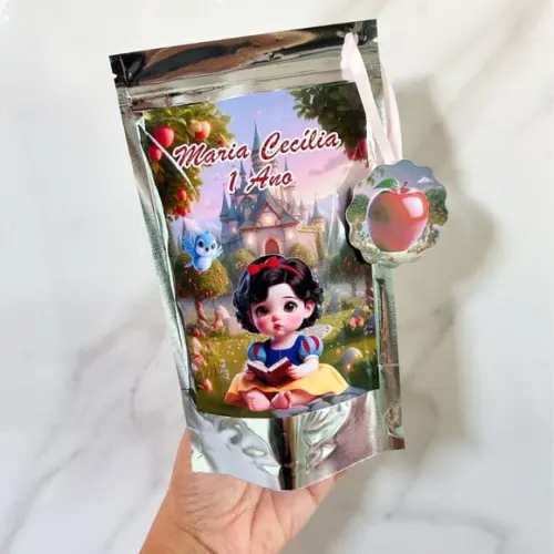 Saquinho Metalizado Personalizado Branca de Neve Baby m