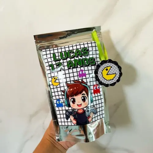 Saquinho Metalizado Personalizado Video Game Gamer Menino m