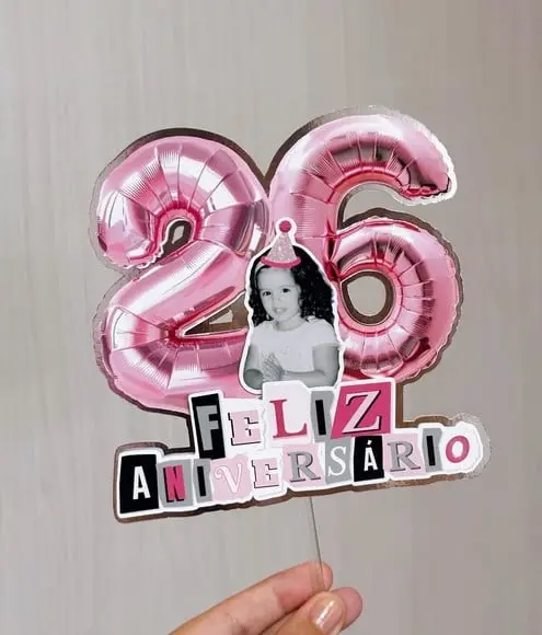 Topo de Bolo Balão Metalizado Personalizado Foto Anos 2000