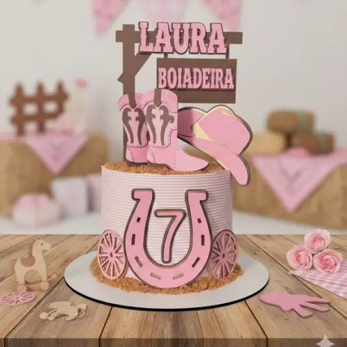 Topo Luxo de Bolo Boiadeira Personalizado para Festa