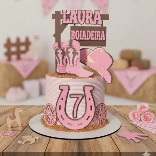 Topo Luxo de Bolo Boiadeira Personalizado para Festa