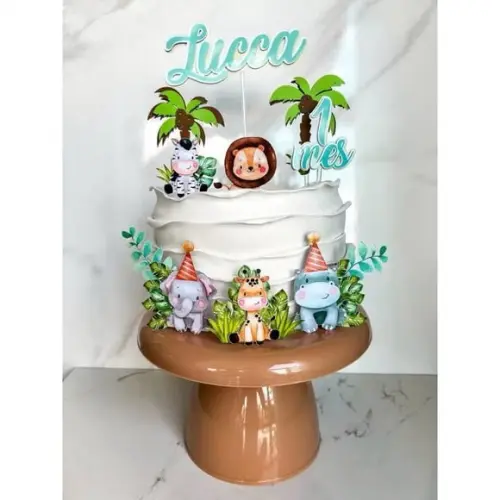 Topo Luxo de Bolo Safari Menino Personalizado para Festa