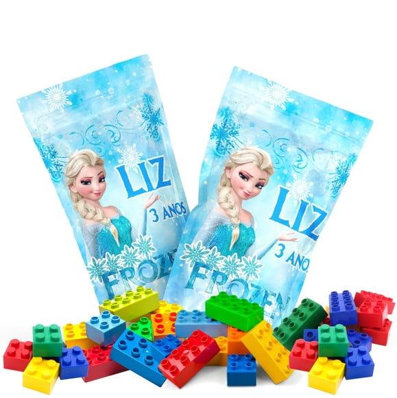 Blocos de Montar Frozen no Saquinho Metalizado Zip Lock