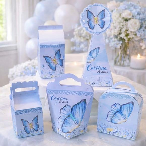 Kit 40 Caixinhas Borboleta Azul Lembrancinhas Personalizadas