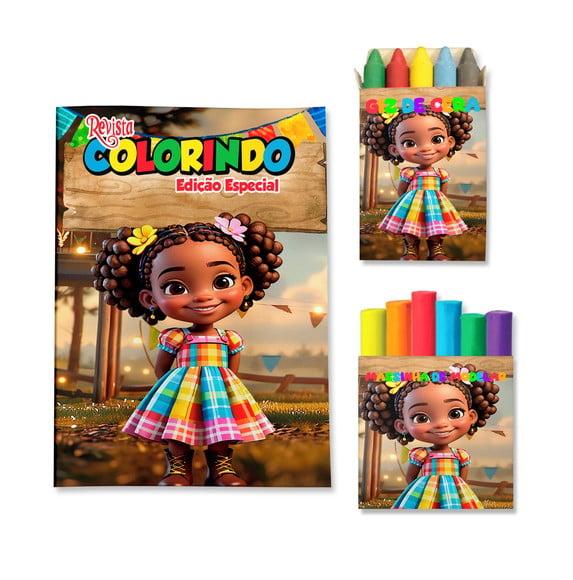 Kit Colorir com Massinha Arraiá Festa Junina Menina Negra