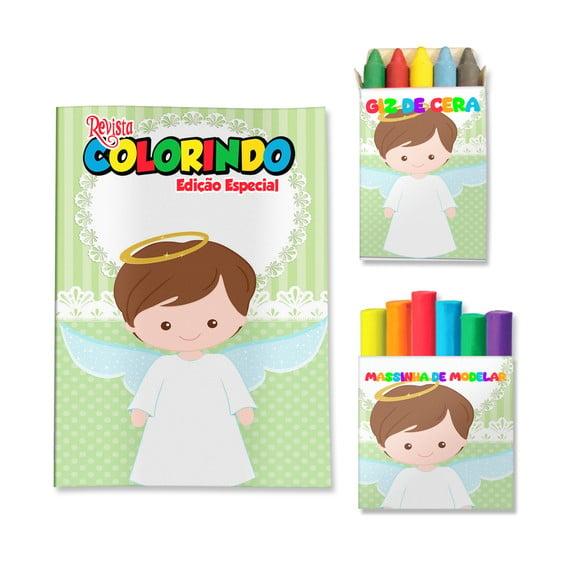 Kit Colorir com Massinha Batizado Menino