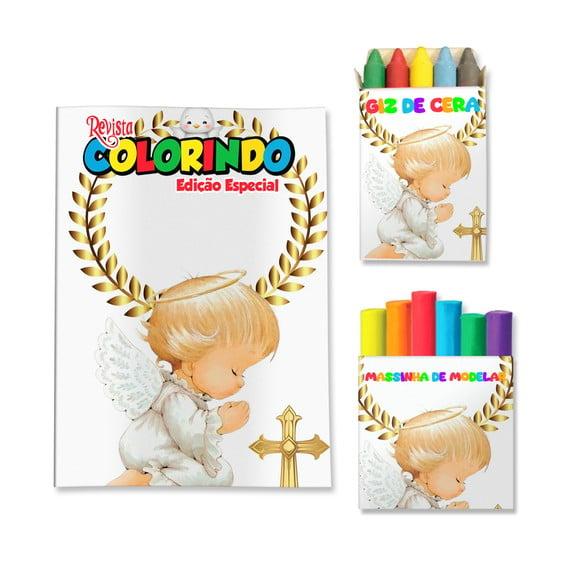 Kit Colorir com Massinha Batizado Menino