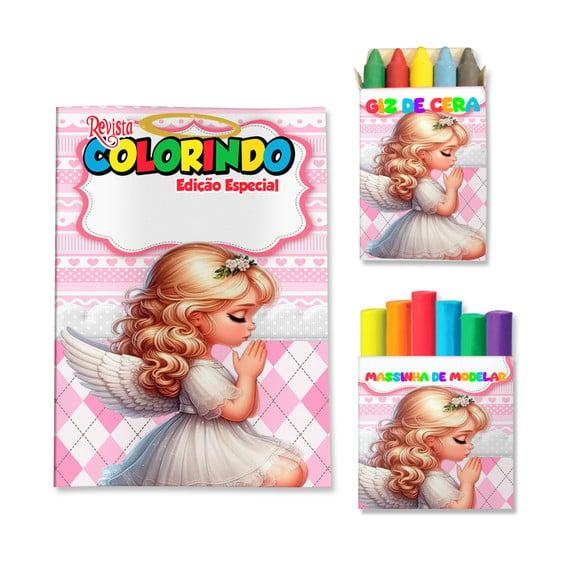 Kit Colorir com Massinha Batizado Rosa Menina