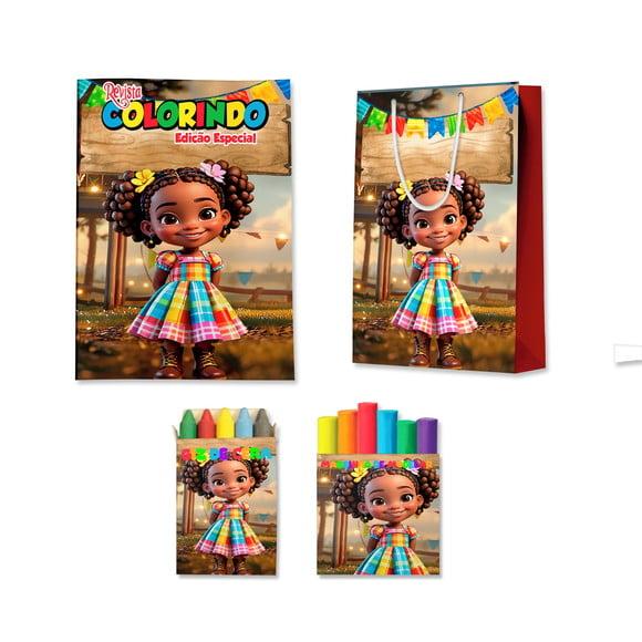 Kit Colorir com Massinha e Sacola Arraiá Festa Junina Menina
