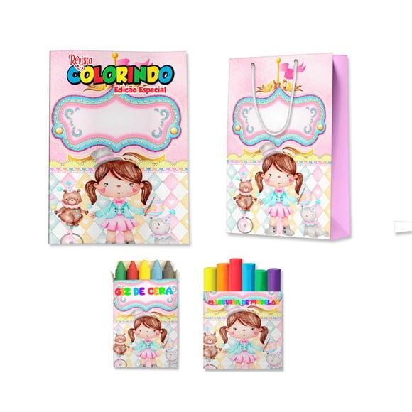 Kit Colorir com Massinha e Sacola Circo Rosa Menina