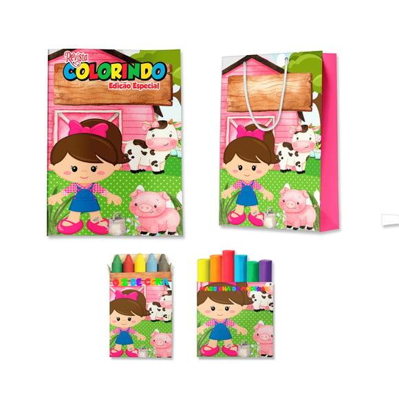 Kit Colorir com Massinha e Sacola Fazendinha Rosa