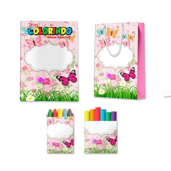 Kit Colorir com Massinha e Sacola Jardim de Borboletas Rosa