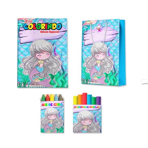 Kit Colorir com Massinha e Sacola Sereia Cute Baby