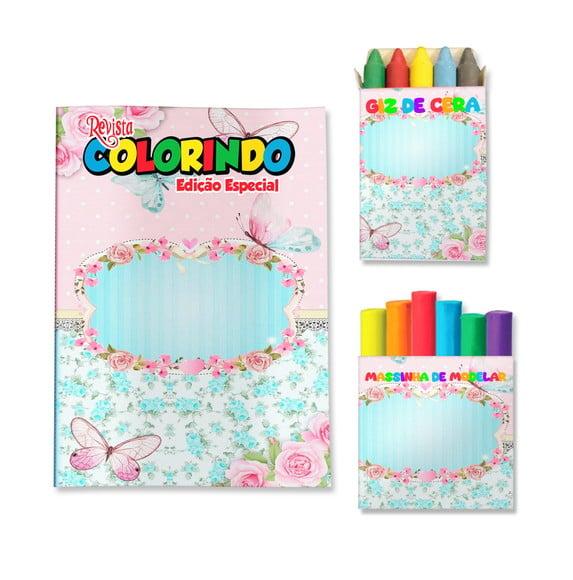 Kit Colorir com Massinha Jardim de Borboletas Rosa e Azul